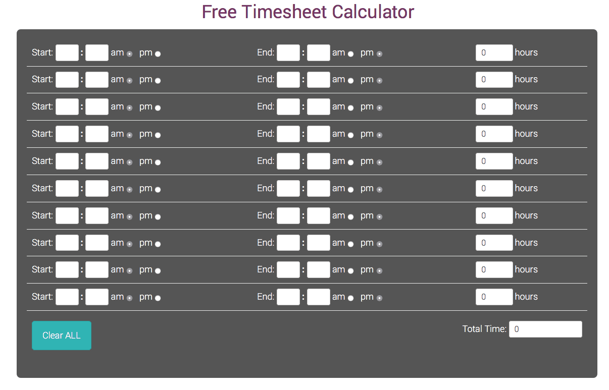 Free Manual Timesheet Calculator by Timesheets.com
