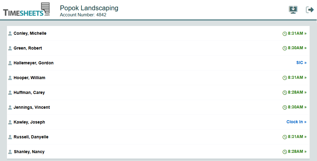 Timesheets.com Kiosk View