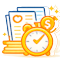 Expense report and clock icon representing faster expense administration