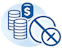 Coins and prohibition icon representing no monthly base fees