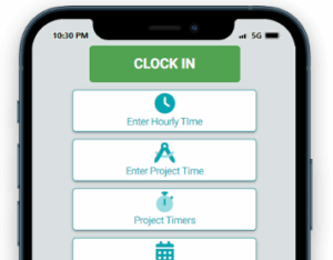 Timesheets.com mobile time clock with clock-in and time-entry options