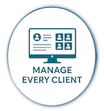 Client management dashboard icon representing centralized account administration