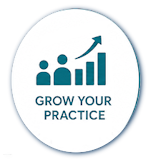 People and rising chart icon representing business and client growth