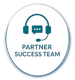 Headset and chat icon representing dedicated partner support