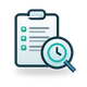 Clipboard and clock icon representing time tracking audit history.